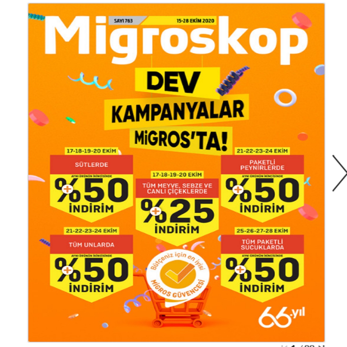 25-26-27-28 Ekim Migros büyük indirim aktuel katoloğu! Migros 66 yıla özel indirim kampanyası düzenliyor!