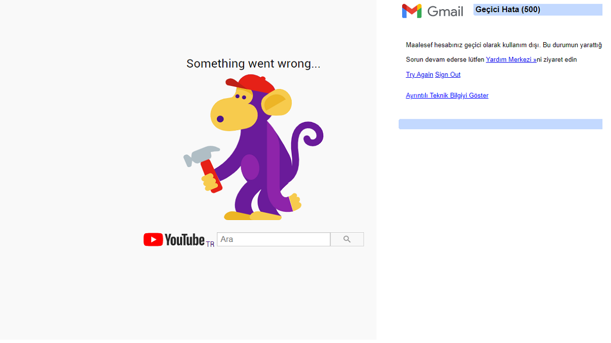 Gmail, Youtube çöktü mü? Google, YouTube servisleri neden açılmıyor? Ne zaman düzelecek? 14 Aralık Something went wrong 503 Hatası!
