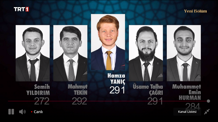 16 Nisan 2021 TRT 1 Kur’an-ı Kerim’i Güzel Okuma Yarışmasında Genç Hamza Yanıç Gün Birincisi Oldu