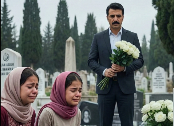 Adam, vefat eden eşinin mezarına geldiğinde soğuk toprağın üzerinde oturup ağlayan iki ikiz kız gördü