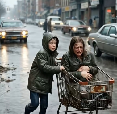 Sel sularıyla kaplı bir sokakta mahsur kalmıştı