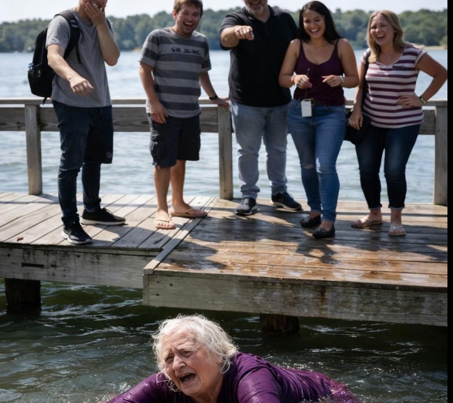 Torunu büyükannesinin yüzme bilmediğini bile bile